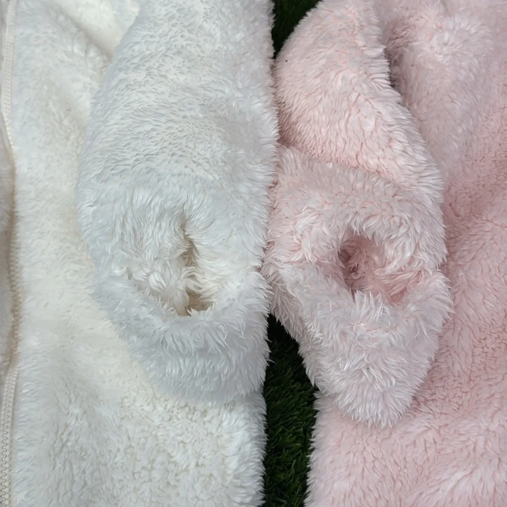 Carters Baby 9M Fuzzy Sherpa Fleece Bear Pram Suit Hooded Romper Bundle 2Pk